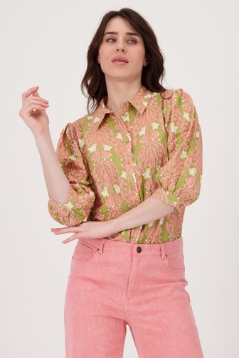 Groene blouse met ecru-roze print van Geisha voor Dames