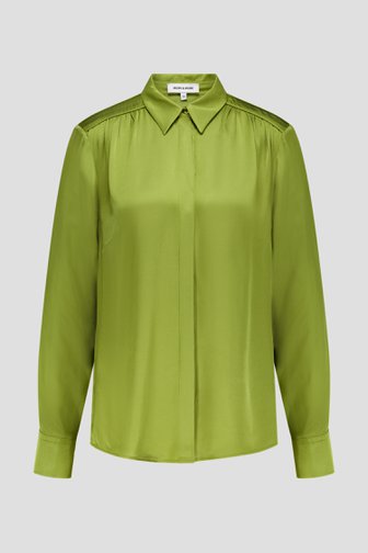 Voorkant van Groene blouse met satin look door More & More voor Dames