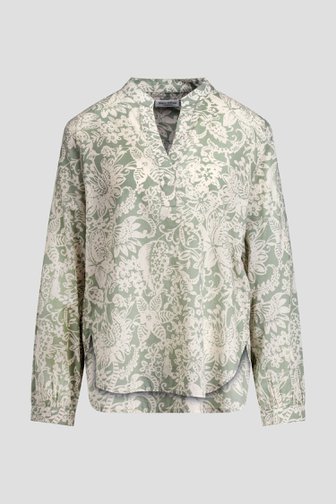 Voorkant van Groene blouse met witte bloemenprint door Marc O'Polo voor Dames