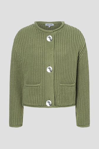Voorkant van Groene gebreide cardigan met detailknopen door More & More voor Dames