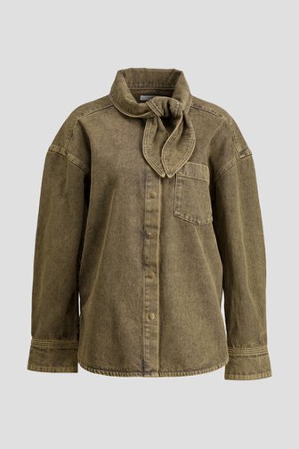 Voorkant van Groene jeansblouse met sjaaltje door Liberty Island Denim voor Dames