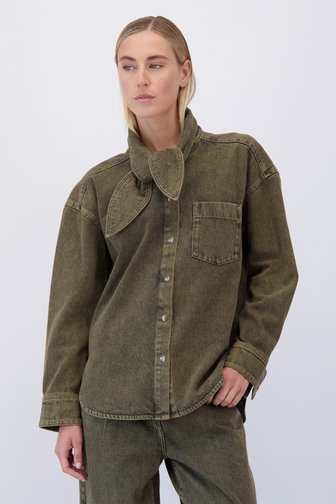 Voorkant van Groene jeansblouse met sjaaltje door Liberty Island Denim voor Dames