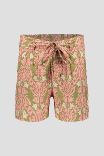 Groene paperbag short met ecru-roze print van Geisha voor Dames