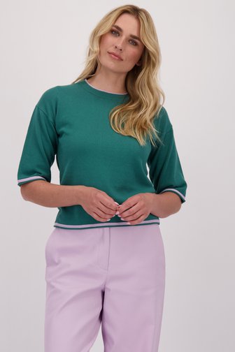 Voorkant van Groene trui met lila accent door Libelle voor Dames