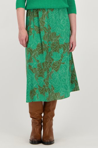 Libelle Halflange groene rok met bladerprint