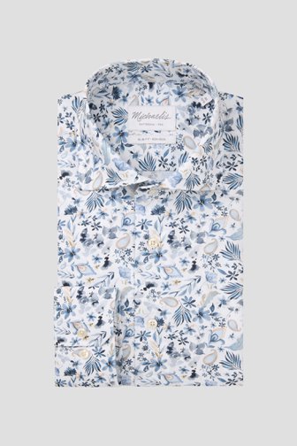 Michaelis Hemd met blauwe bloemenprint - Slim fit