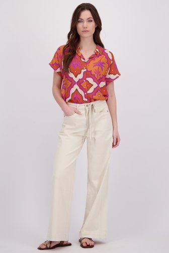 Le devant de Jean écru large avec lien à nouer de Geisha pour Femmes