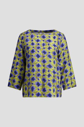 Voorkant van Kaki blouse met blauwe print door Libelle voor Dames
