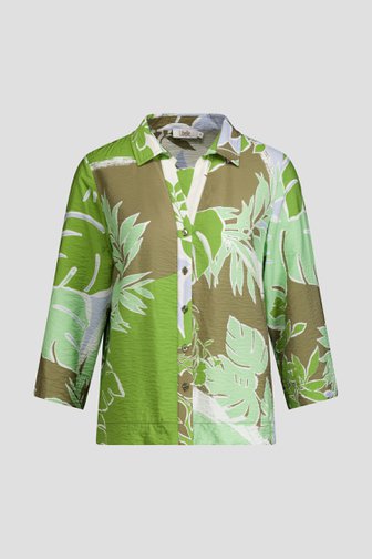 Voorkant van Kaki blouse met groene bladerprint door Libelle voor Dames