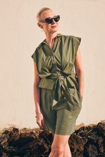 More & More Kaki blouse met strik