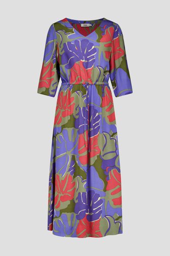 Voorkant van Kaki kleedje met kleurrijke bladerprint door Libelle voor Dames