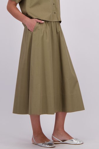Voorkant van Kaki midirok met elastische tailleband door Libelle voor Dames