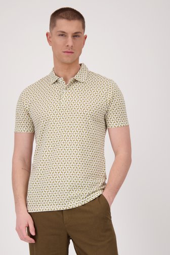 Kaki polo met ecru bladerprint van Casual Five voor Heren