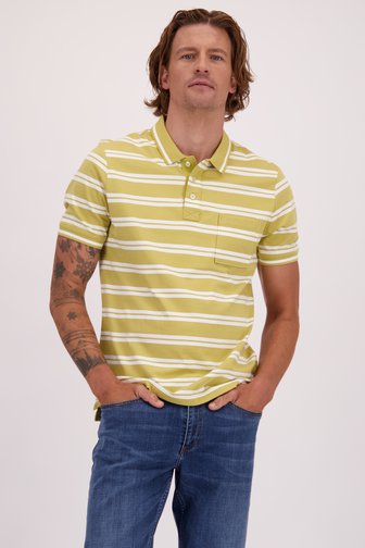 Voorkant van Kaki polo met witte strepen door Ravøtt voor Heren