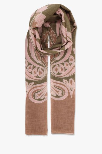 Kaki sjaaltje met roze bloemenprint van More & More voor Dames
