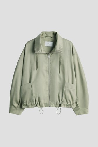 Voorkant van Kaki vestje met opstaande kraag door Opus voor Dames