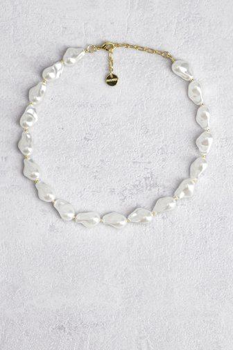 Voorkant van Ketting met witte parelmoer kralen door Liberty Island voor Dames