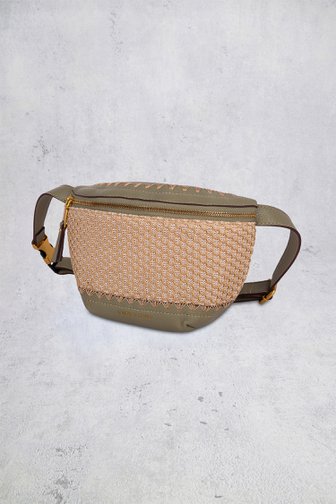 Voorkant van Khakigroene crossbodytas met geweven paneel door Laurent David voor Dames