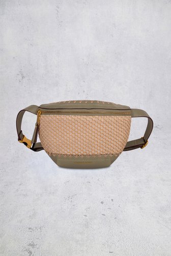 Voorkant van Khakigroene crossbodytas met geweven paneel door Laurent David voor Dames