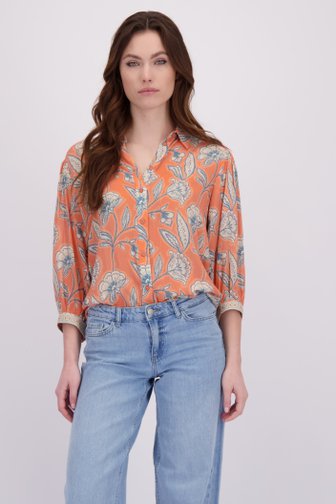 Voorkant van Koraalkleurige blouse met bloemenprint door Geisha voor Dames