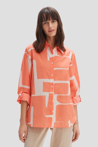 Opus Koraalrode blouse met witte print