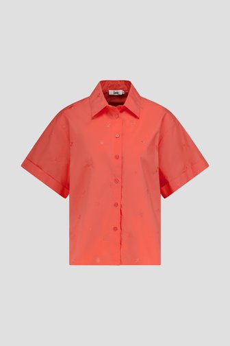 Koraalroze blouse met korte mouwen en knopen van Louise voor Dames