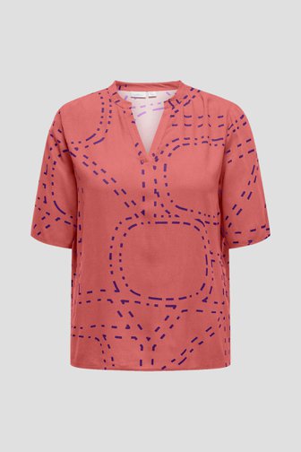Koraalroze blouse met paars patroon van Only Carmakoma voor Dames