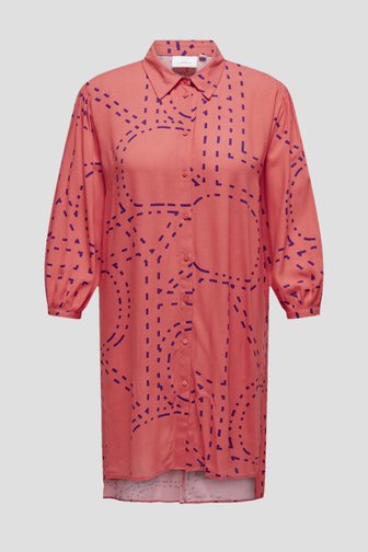 Koraalroze kleedje met paars patroon van Only Carmakoma voor Dames