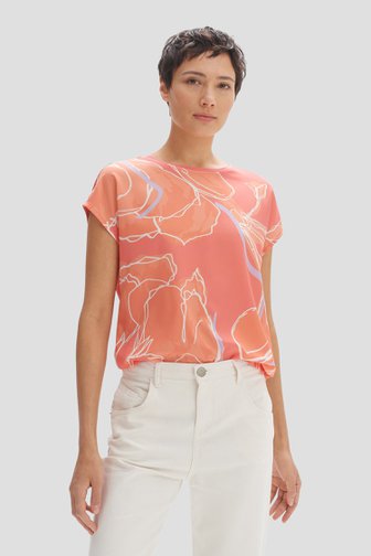 Koraalroze T-shirt met abstracte print van Opus voor Dames