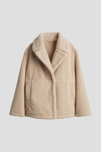 Voorkant van Korte beige faux fur jas - Omkeerbaar door Opus voor Dames