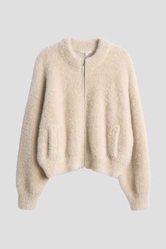 Voorkant van Korte beige faux fur vest door Opus voor Dames