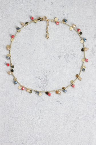 Voorkant van Korte goudkleurige ketting met gekleurde kralen door Liberty Island voor Dames