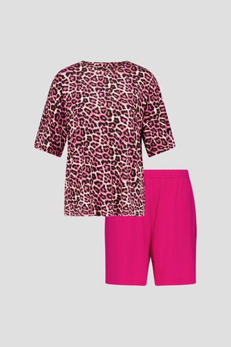 Korte roze pyjamaset met luipaardprint van Liberty Island voor Dames