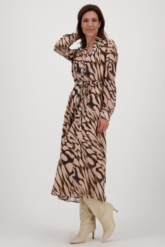 Lang beige kleedje met animal print van Claude Arielle voor Dames