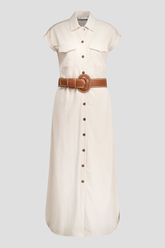 Voorkant van Lang beige kleedje met bruine riem door D'Auvry voor Dames