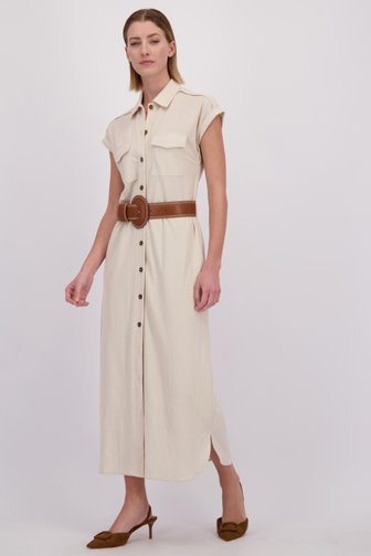 Voorkant van Lang beige kleedje met bruine riem door D'Auvry voor Dames