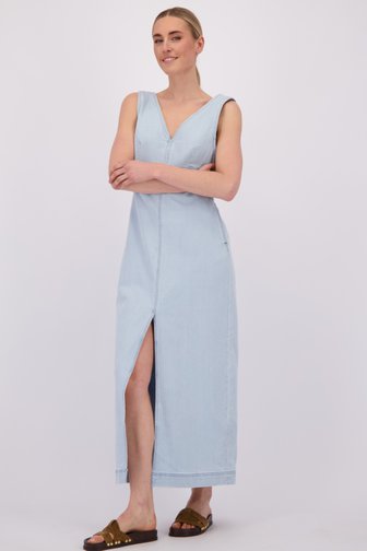 Voorkant van Lang blauw jeanskleedje met split door Liberty Island Denim voor Dames