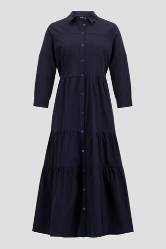 Lang donkerblauw kleedje met volants van More & More voor Dames