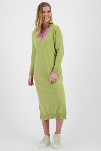 Voorkant van Lang kaki kleed met roze details door Libelle voor Dames