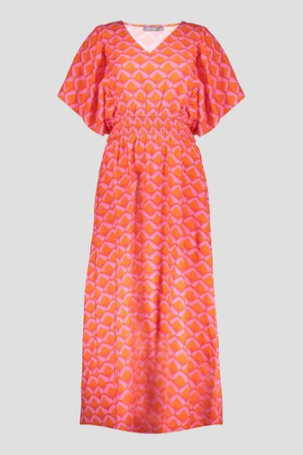 Lang kleedje in koraal met paarse print van Geisha voor Dames