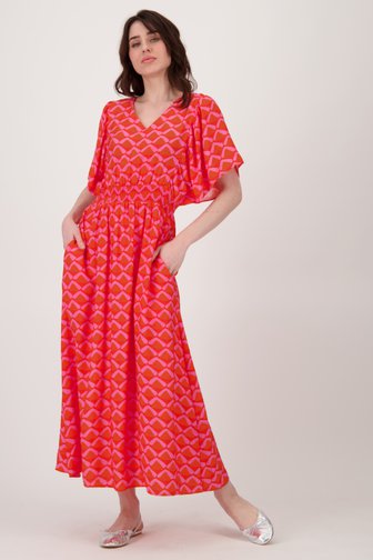 Lang kleedje in koraal met paarse print van Geisha voor Dames
