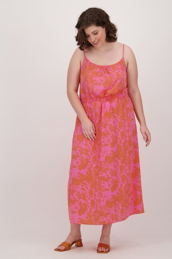 Lang roze kleedje met oranje print van Only Carmakoma voor Dames
