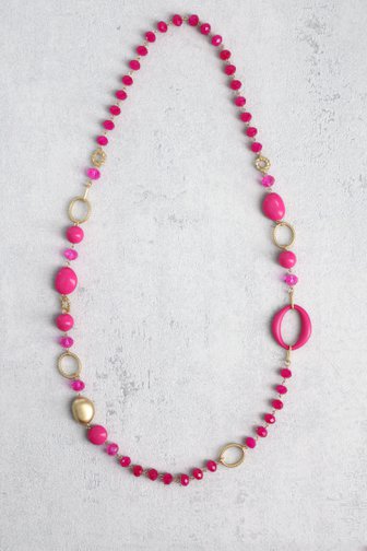 Lange gouden ketting met fuchsia kralen van Liberty Island voor Dames