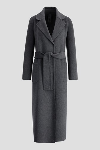 Voorkant van Lange grijze mantel met striklint door AC by Annelien Coorevits voor Dames