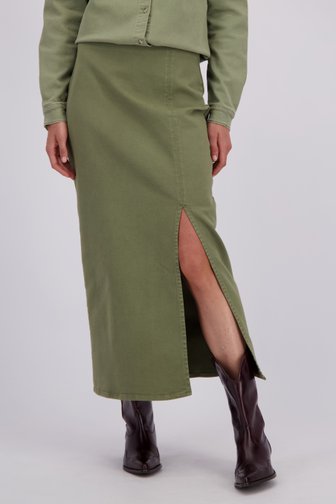 Voorkant van Lange groene jeansrok met split door Liberty Island Denim voor Dames