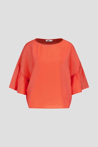 Licht koraalroze blouse in ruitjesstof van Louise voor Dames