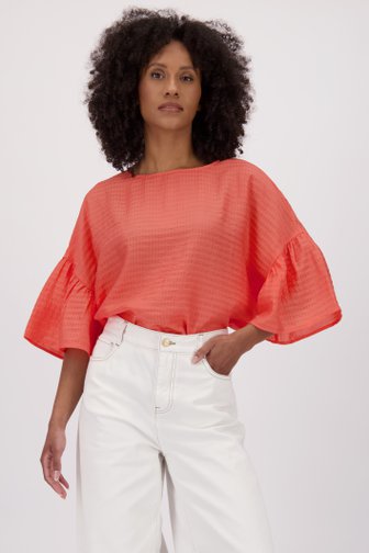 Licht koraalroze blouse in ruitjesstof van Louise voor Dames