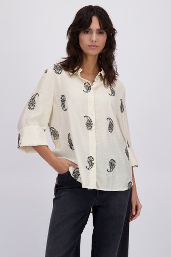 Voorkant van Lichtbeige blouse met zwarte paisley motief door JDY voor Dames