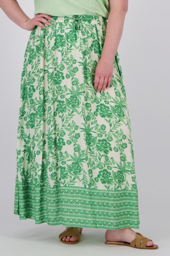 Lichtbeige maxirok met groene bloemenprint van Only Carmakoma voor Dames