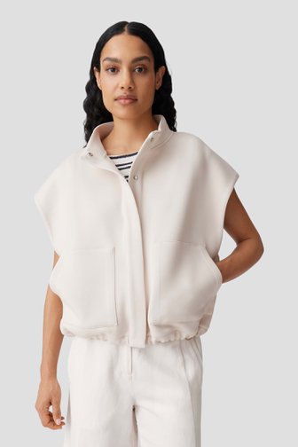 Voorkant van Lichtbeige mouwloze vest in sweatstof door Opus voor Dames